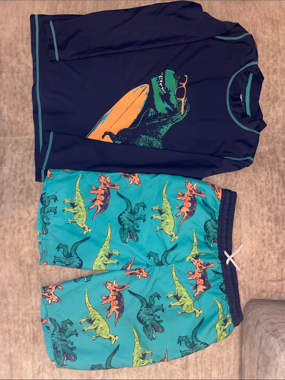 Carter's Navy & Teal Dino Surf Rashguard Swim Set